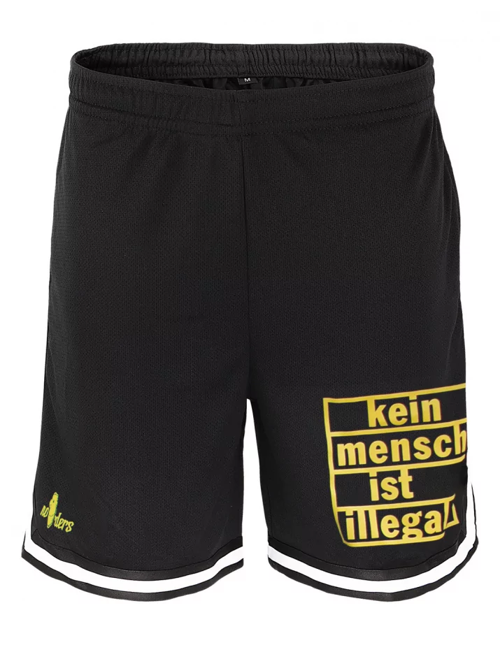 Kein Mensch ist illegal - Basketball Shorts - Black/Yellow/White