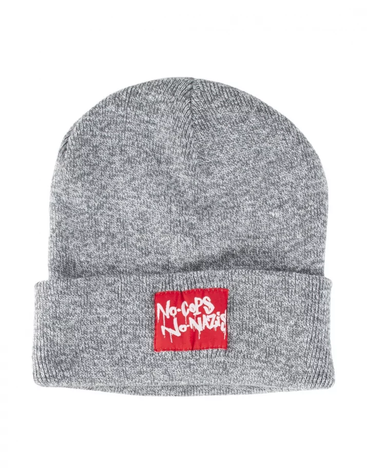 No Cops No Nazis - Winter Hat - Red Patch - Grey