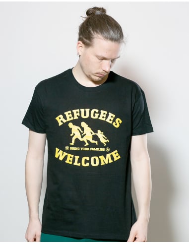 Refugees Welcome - No Borders - T-Shirt - Black/Yellow - @ No Borders