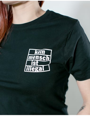 Kein Mensch ist illegal - No Borders - T-Shirt - Pocket Print - Black - @ No Borders