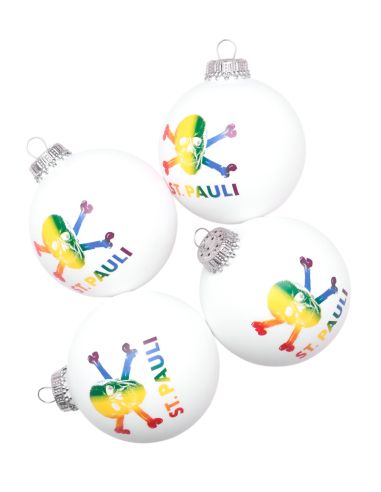 St. Pauli - Christmas Balls - Skull - Set of 4 - White/Rainbow