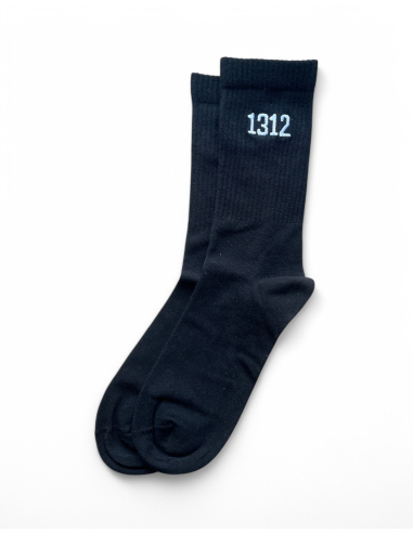 1312 - Socks - Embroidered logo - Black Socks - Embroidery motif - 1312Colour: black embroidered 1312 logo Country of manufacture: Turkey Material: 80% cotton, 15% polyamide, 5% elastane No Borders