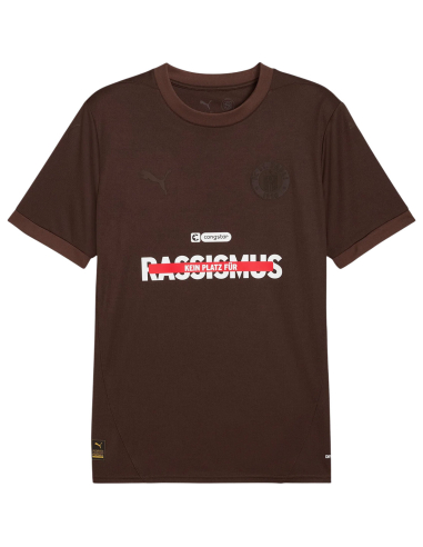 St. Pauli - Special jersey - 24/25 - Kein Platz für Rassismus Item description Color: dark brownMaterial composition: 100% recycled polyesterManufacturer: FC St. Pauli Merchandising GmbH &amp; Co. KG, Harald-Stender-Platz 1, 20359, Hamburg, info@fcsp-shop.com Here you can find the complete selection of St. Pauli jerseys in our store. No Borders