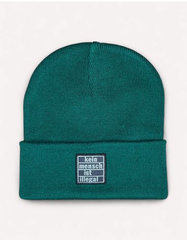 Kein Mensch ist illegal - No Borders - Wintermütze - Patch - Bottle green - @ No Borders
