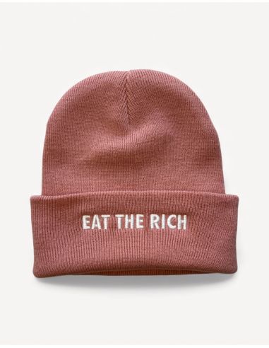 Eat The Rich - No Borders - Beanie - Embroidered Logo - Salmon - @ No Borders