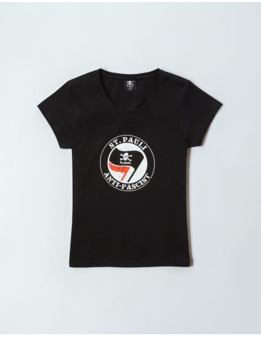 St. Pauli - T-Shirt tailliert - Anti Fascist - Schwarz - @ No Borders