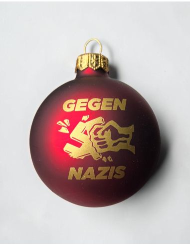 Gegen Nazis - No Borders - Weihnachtsbaumkugel - Rot/Gold - @ No Borders