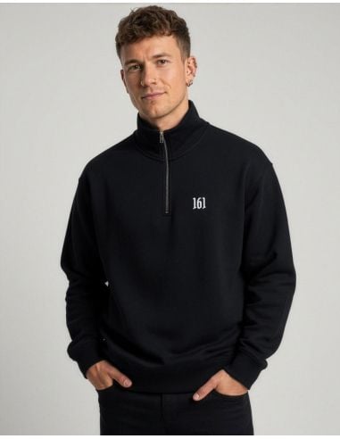 161 - Mob Action - Half Zip - Sticklogo - Schwarz - @ No Borders