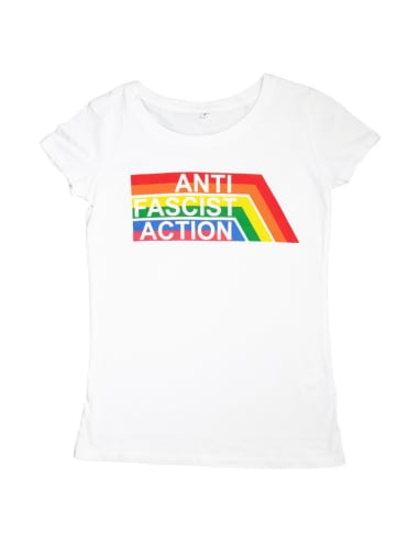 Anti Fascist Action - T-Shirt tailliert - True Rebel - Weiß/Rainbow - @ No Borders