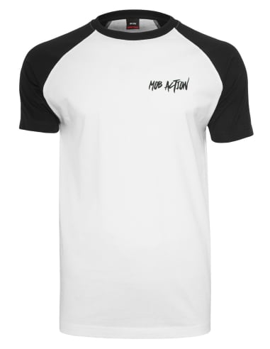 Mob Action - New Logo - T-Shirt - Raglan - White/Black - @ No Borders